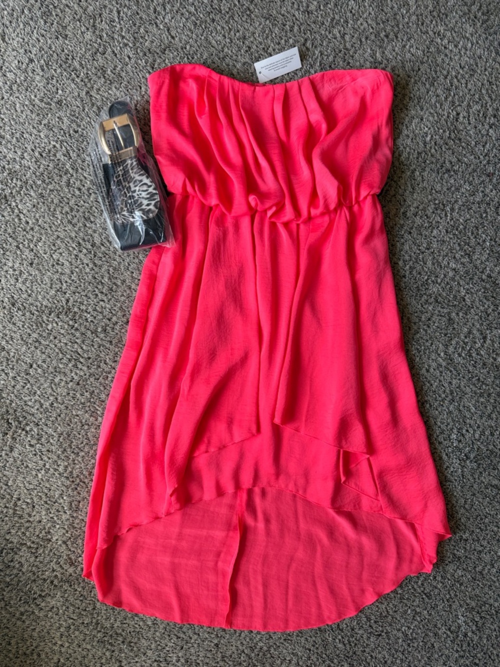 City Triangles Bright Coral Strapless Dress XL High Low NWT Leopard Print Belt